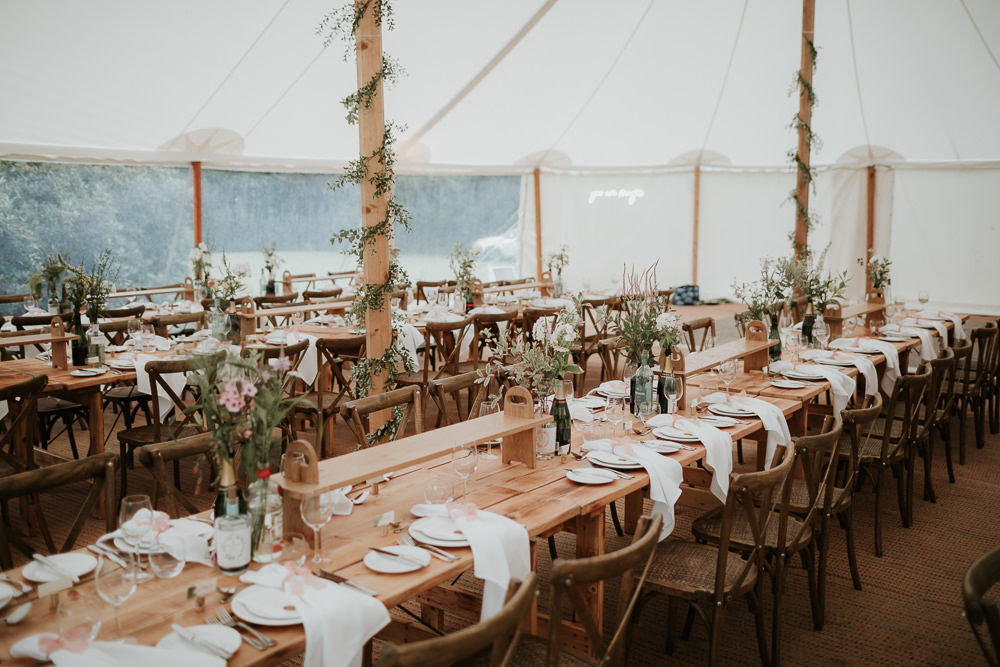 Pole Tent Marquee Long Wooden Tables Decor Manor Gardens Wedding Paul Fuller Photography