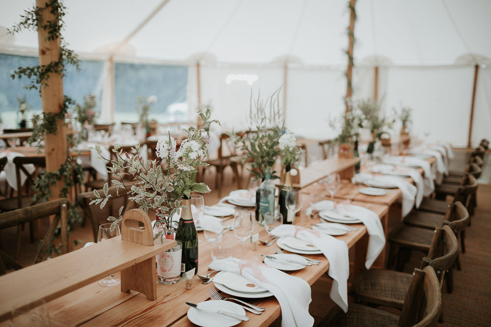 Pole Tent Marquee Long Wooden Tables Decor Manor Gardens Wedding Paul Fuller Photography