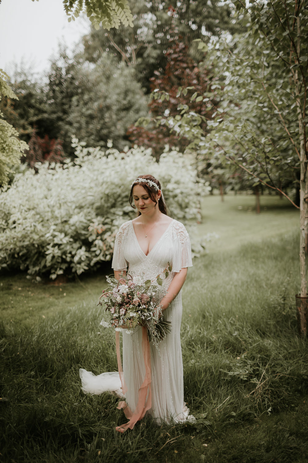 Sequin Dress Gown Bride Bridal 1920s Sleeves Manor Gardens Wedding Paul Fuller Photography