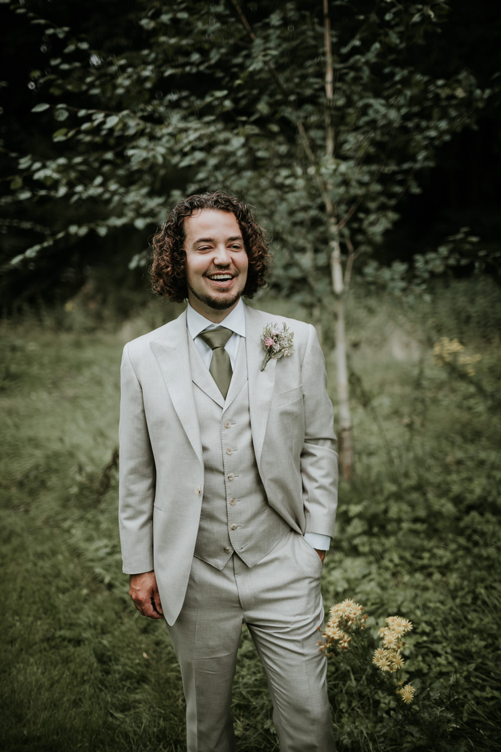 Groom Pale Grey Suit Tie Manor Gardens Wedding Paul Fuller Photography