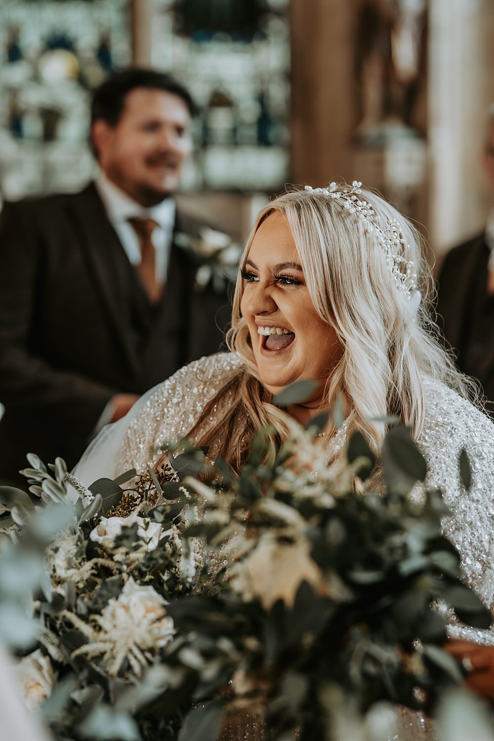 Large Greenery Eucalyptus Rose Bouquet Flowers Bride Bridal Minimalist Barn Wedding Amber Louise Photography