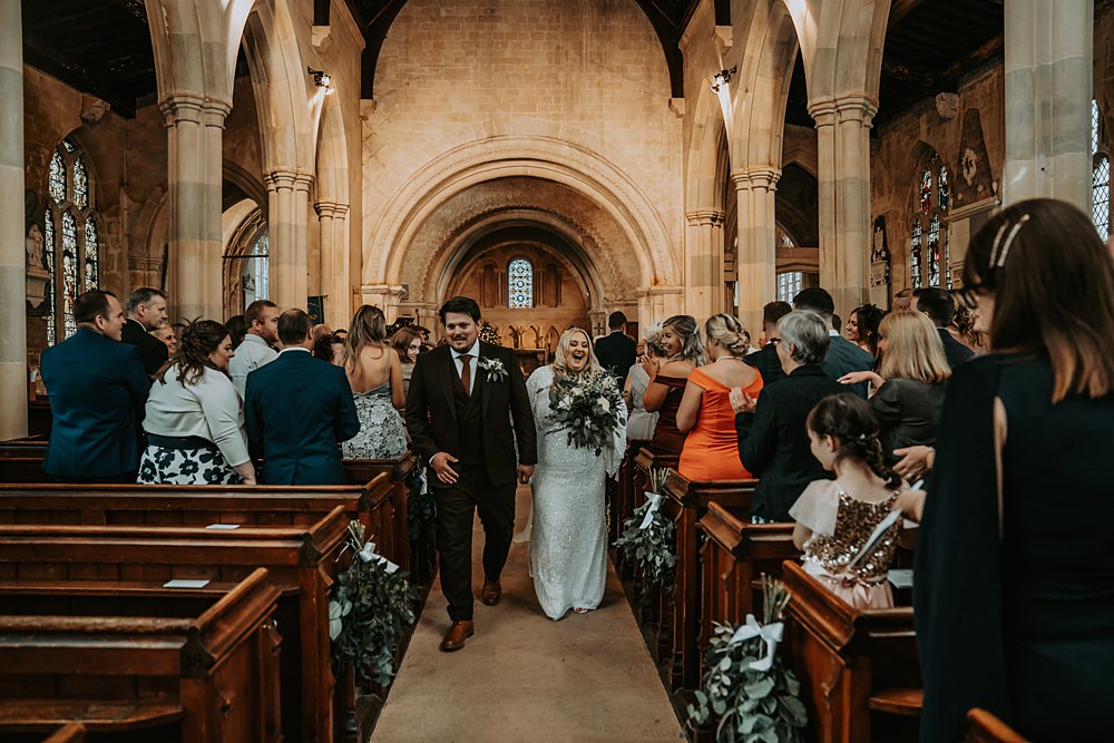 Aisle Ceremony Pew Ends Greenery Minimalist Barn Wedding Amber Louise Photography