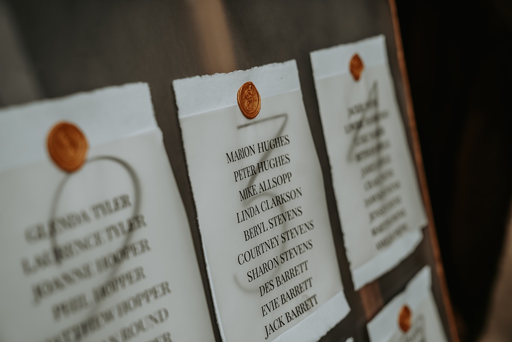 Table Plan Calligraphy Glassine Wax Seal Minimalist Barn Wedding Amber Louise Photography