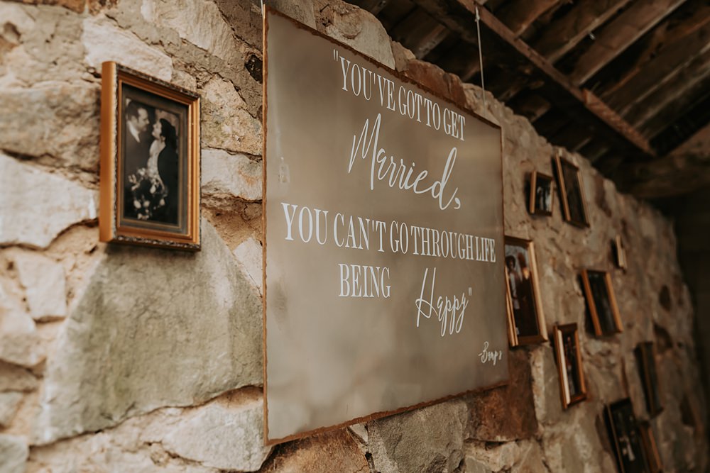 Frosted Acrylic Sign Calligraphy Minimalist Barn Wedding Amber Louise Photography