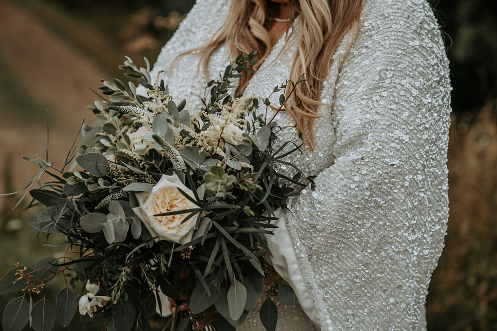 Large Greenery Eucalyptus Rose Bouquet Flowers Bride Bridal Minimalist Barn Wedding Amber Louise Photography