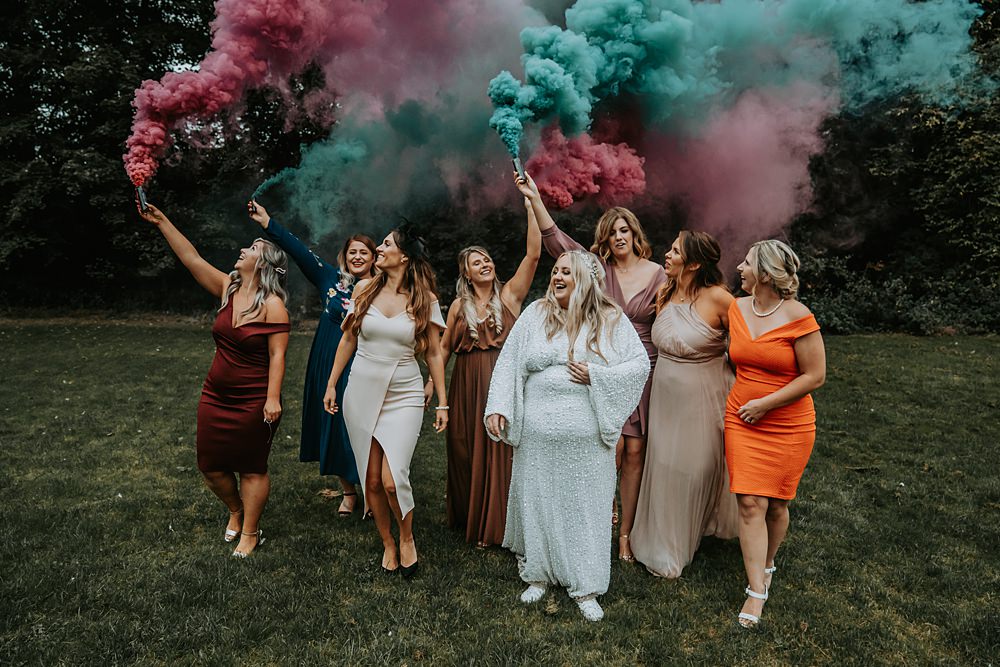 Multicolour Smoke Bomb Photo Minimalist Barn Wedding Amber Louise Photography