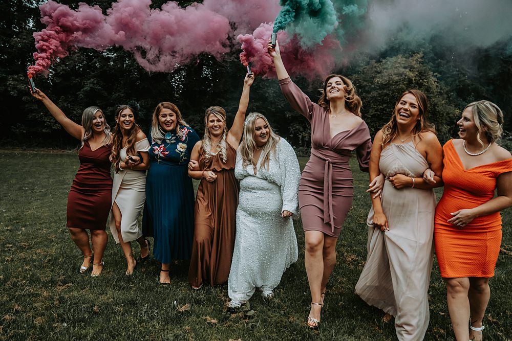 Multicolour Smoke Bomb Photo Minimalist Barn Wedding Amber Louise Photography