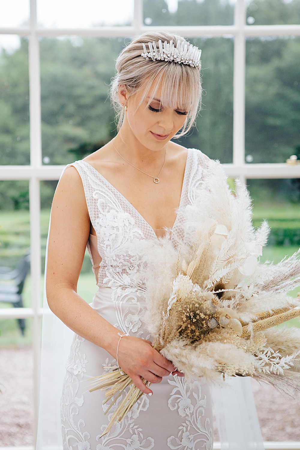 Bride Bridal Hairstyle Crown Frings Bangs Orangery Ingestre Wedding Jenny Rose Photography