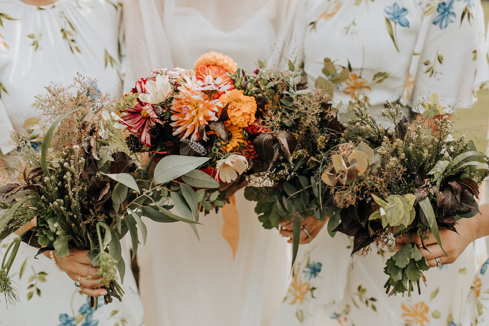 Bride Bridesmaids Bouquets Flowers Plas Dinam Wedding Wyldbee Photography