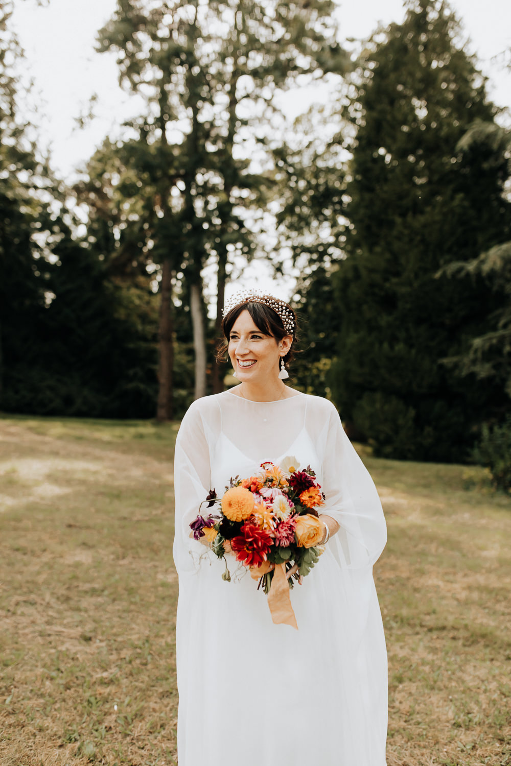 Dress Gown Bride Bridal Cape Tulle Modern Plas Dinam Wedding Wyldbee Photography