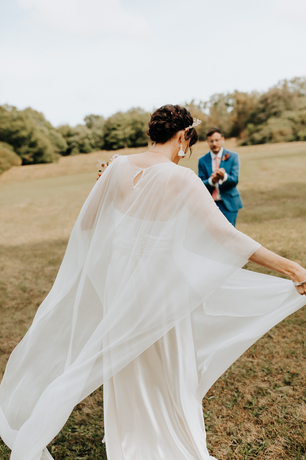 Dress Gown Bride Bridal Cape Tulle Modern Plas Dinam Wedding Wyldbee Photography