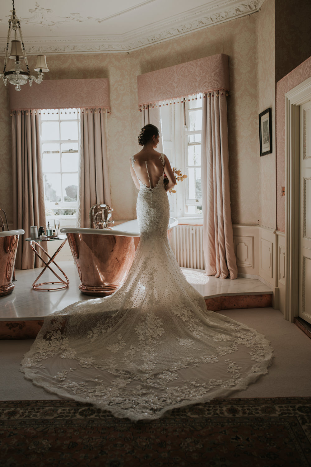 Dress Gown Bride Bridal Lace Train Pronovias Pylewell Park Wedding Grace Pham Photography