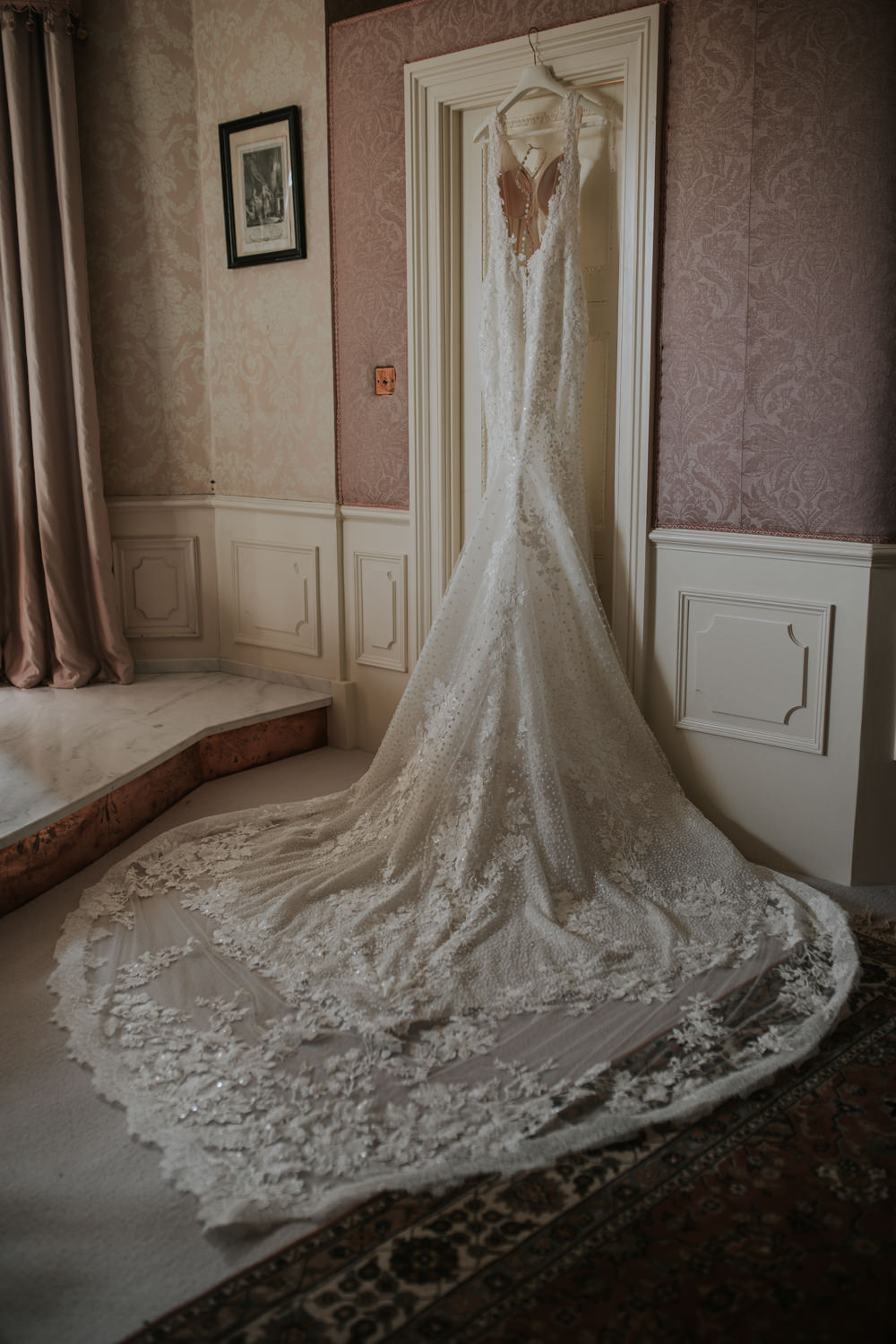 Dress Gown Bride Bridal Lace Train Pronovias Pylewell Park Wedding Grace Pham Photography