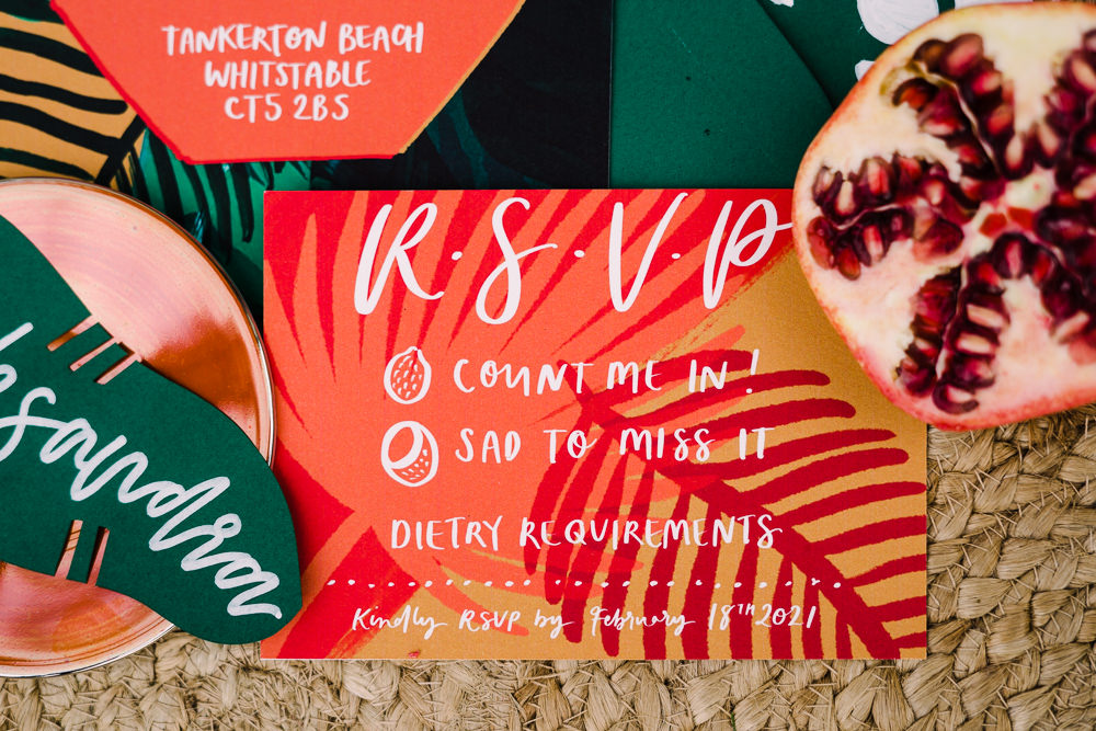 Tropical Colourful Stationery Invite Invitations Staycation Wedding Jade Touron Photography
