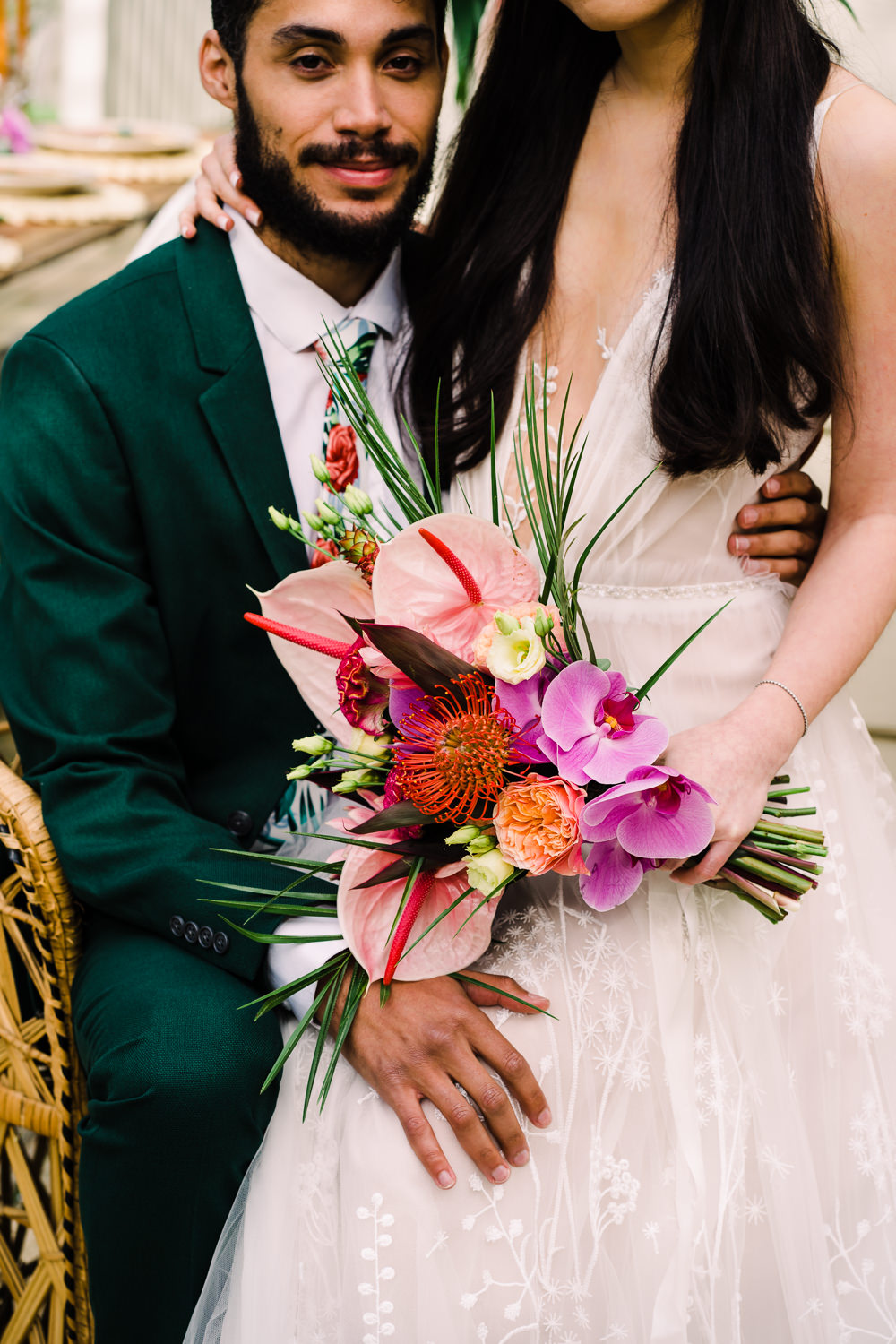 Tropical Bouquet Flowers Bride Bridal Flamingo Staycation Wedding Jade Touron Photography