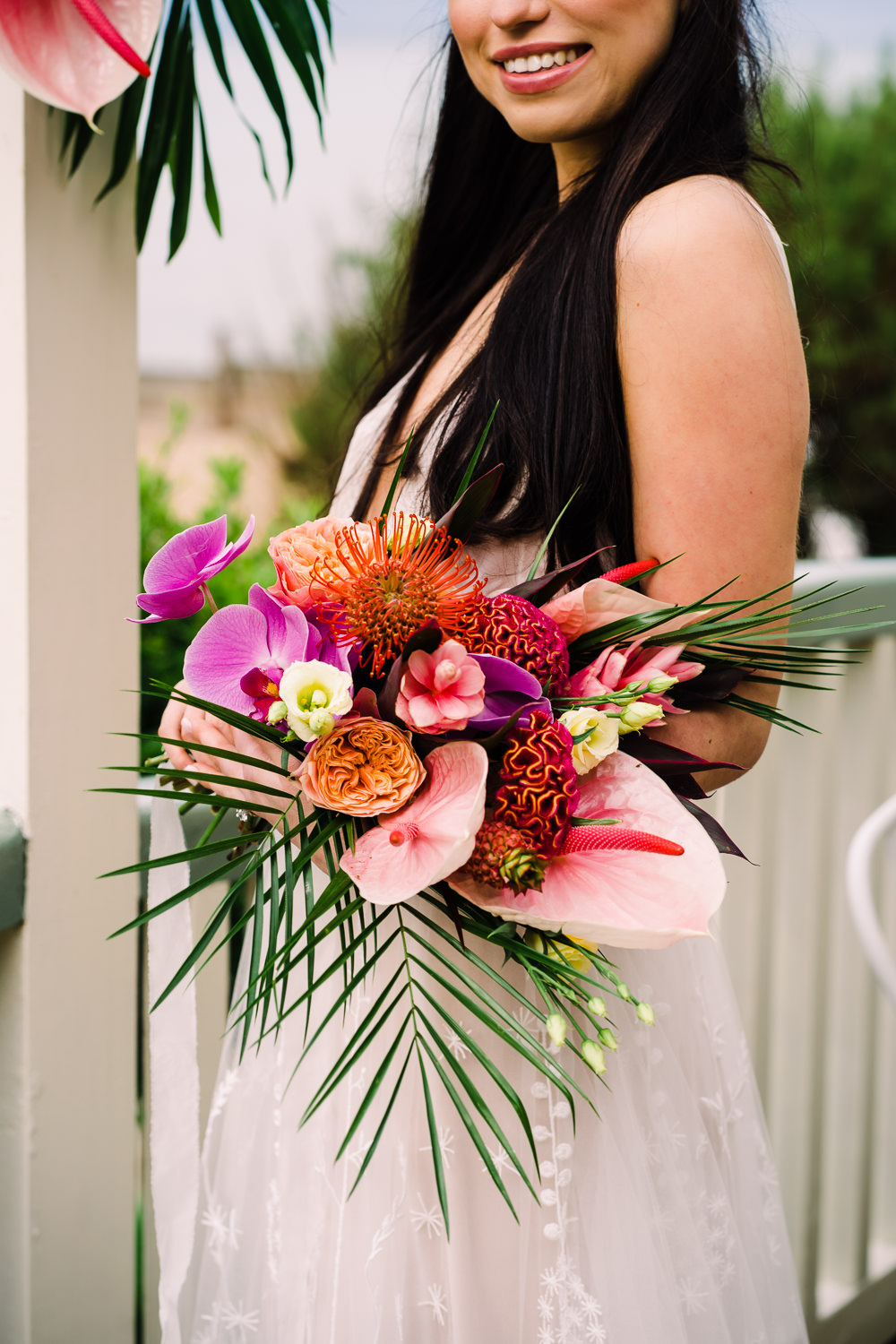 Tropical Bouquet Flowers Bride Bridal Flamingo Staycation Wedding Jade Touron Photography