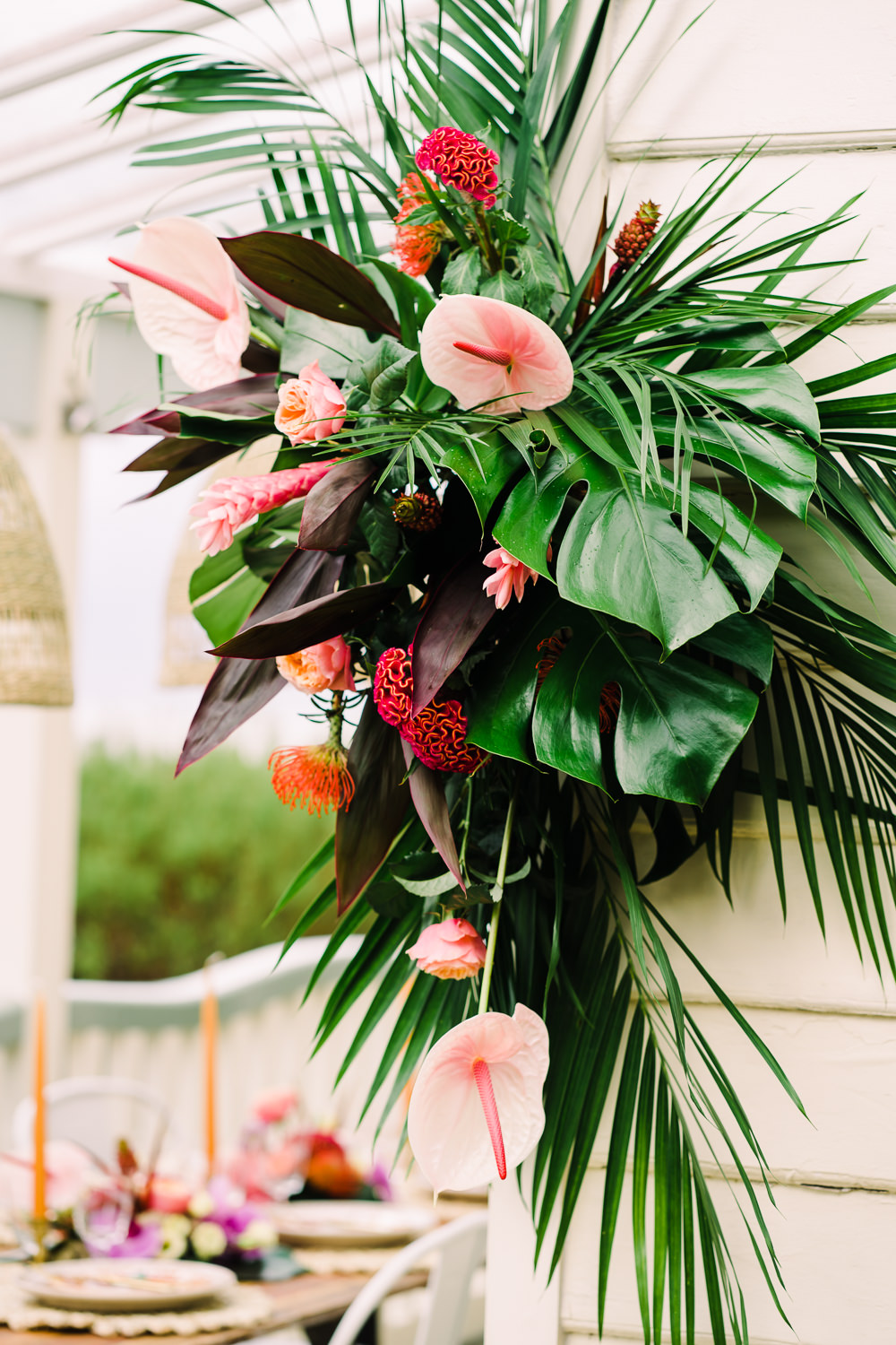 Tropical Flower Arrangement Palms Flamingo Staycation Wedding Jade Touron Photography