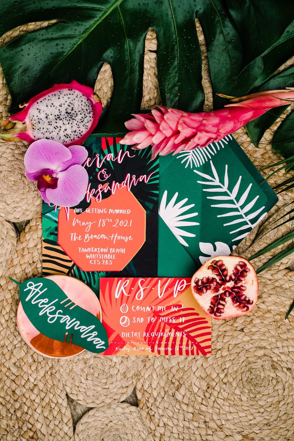 Tropical Colourful Stationery Invite Invitations Staycation Wedding Jade Touron Photography