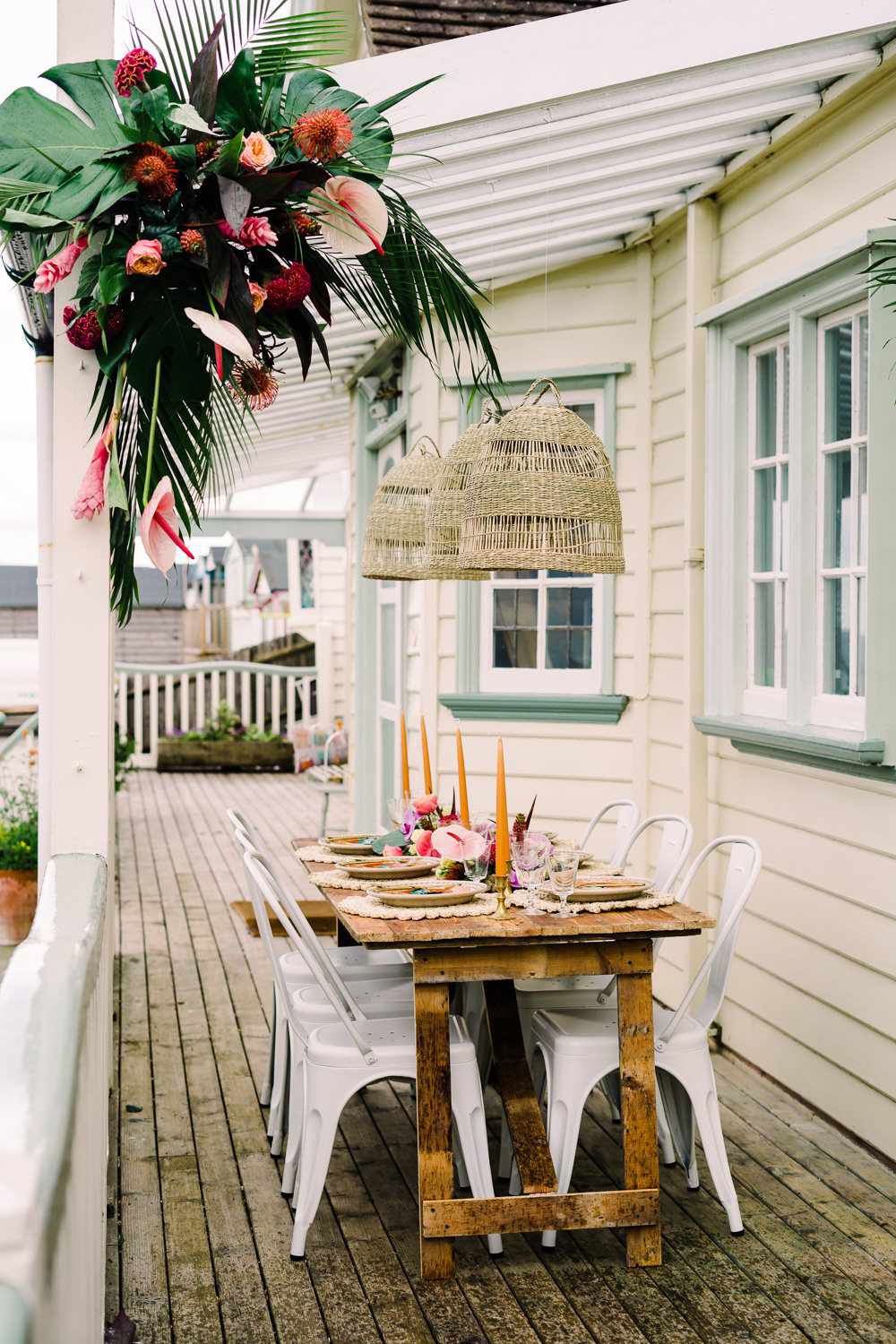 Table Decor Tropical Colourful Flowers Place Mats Gold Cutlery Candles Staycation Wedding Jade Touron Photography