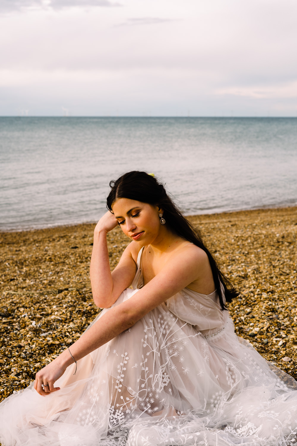 Dress Gown Bride Bridal Lace Plunge Neck Staycation Wedding Jade Touron Photography