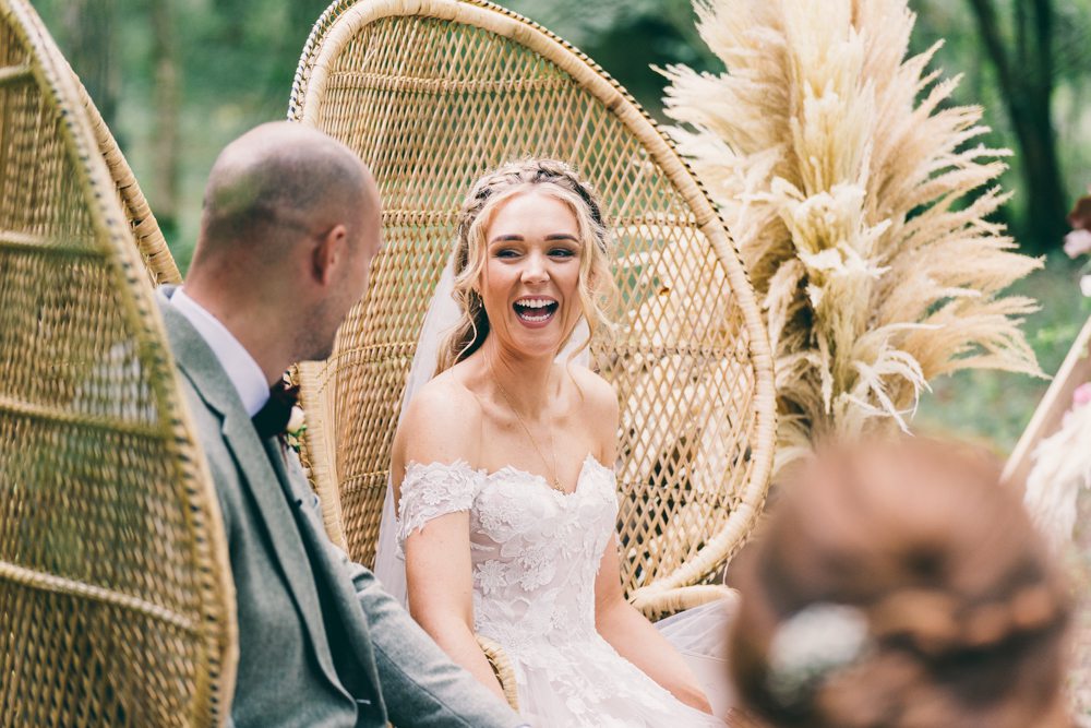 Peacock Chairs Ceremony Woodland Surrey Farm Wedding Rob Tarren Photography