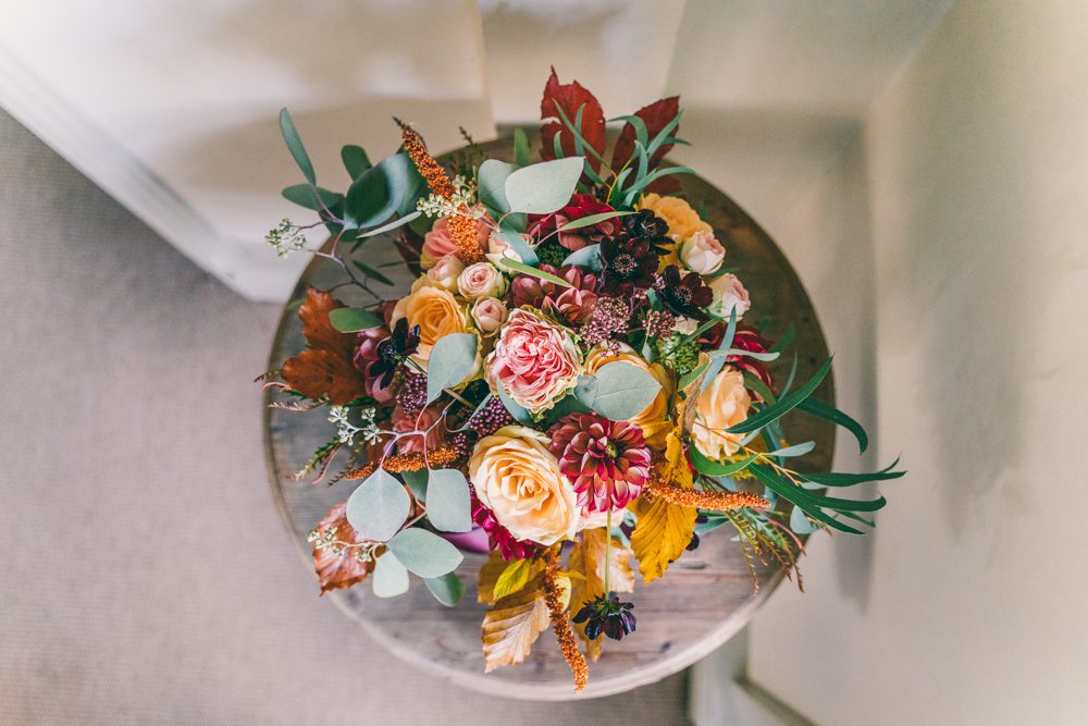 Bouquet Flowers Bride Bridal Orange Red Roses Surrey Farm Wedding Rob Tarren Photography