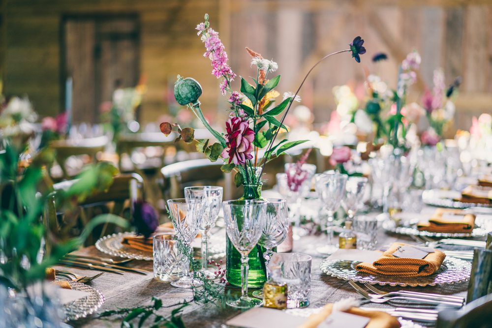 Bottle Flowers Centrpiece Surrey Farm Wedding Rob Tarren Photography