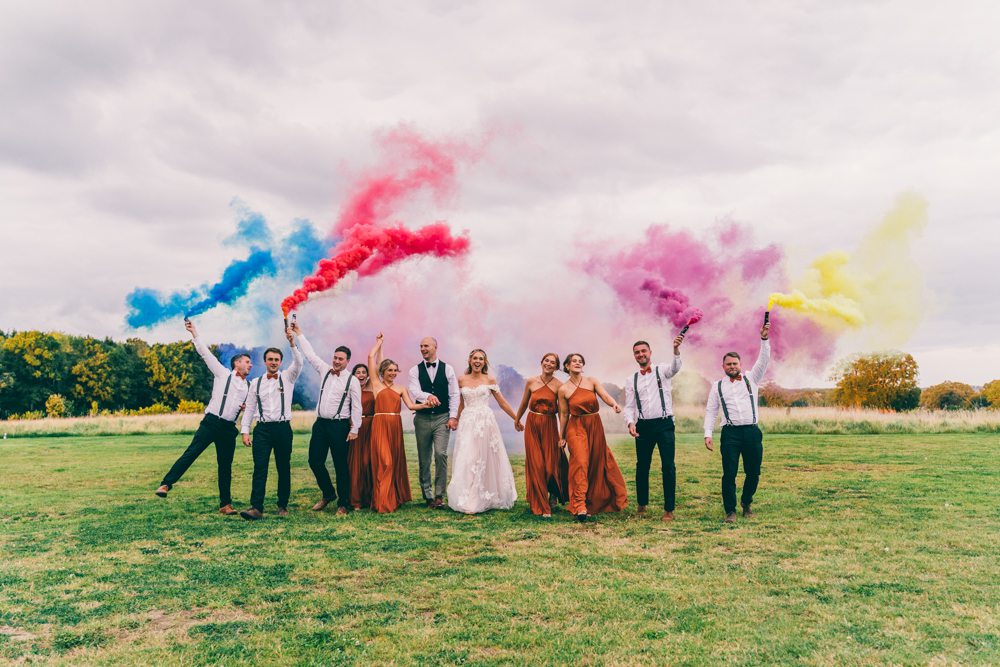 Smoke Bomb Photo Surrey Farm Wedding Rob Tarren Photography