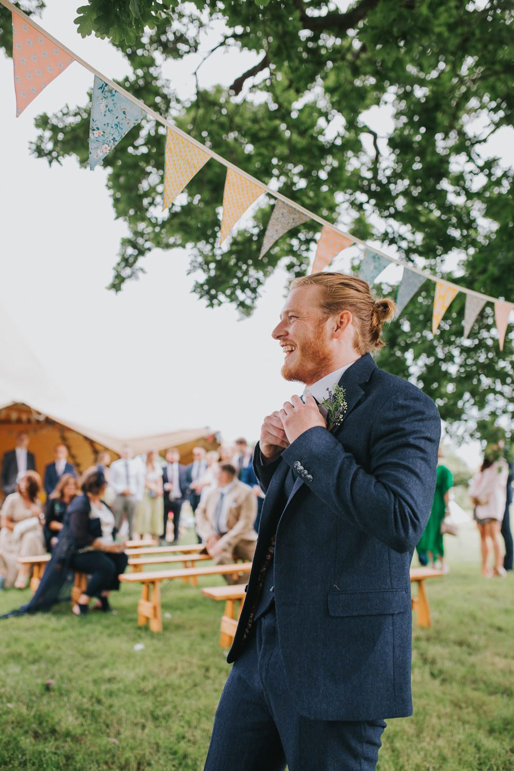 Groom Suit Blue Sussex Tipi Wedding Charlotte Razzell Photography