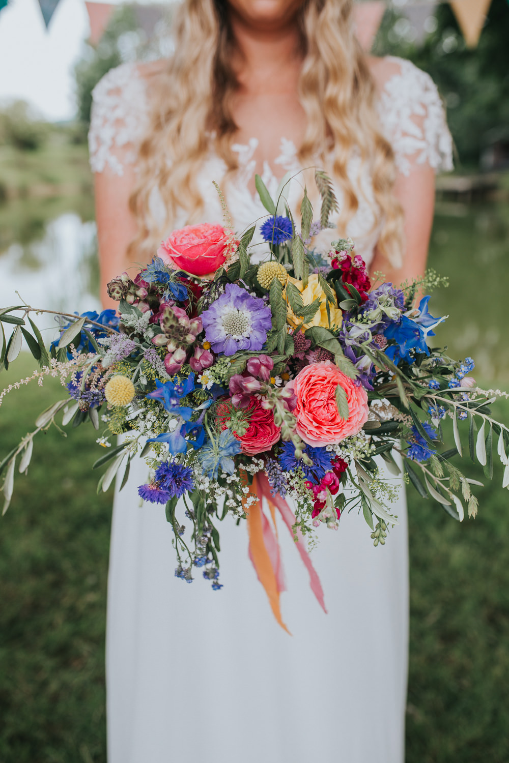 Bridal Bouquet Bride Flowers Ocral Rose Blue Sussex Tipi Wedding Charlotte Razzell Photography