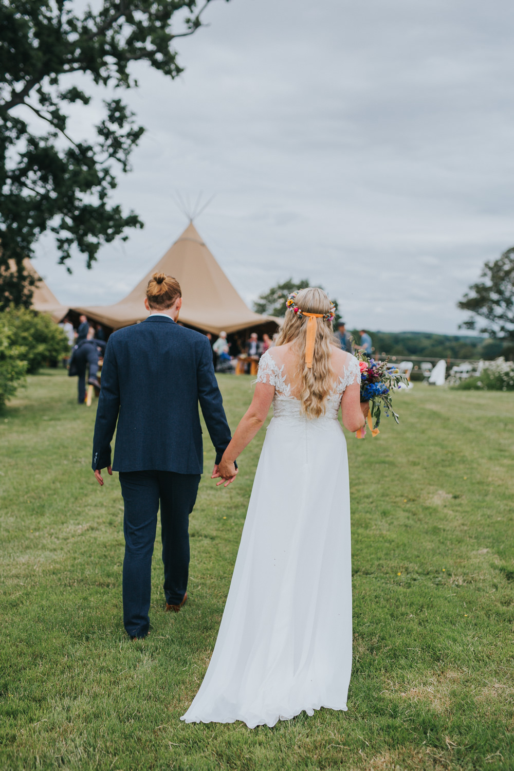 Dress Gown Bride Bridal Illusion Lace Sussex Tipi Wedding Charlotte Razzell Photography