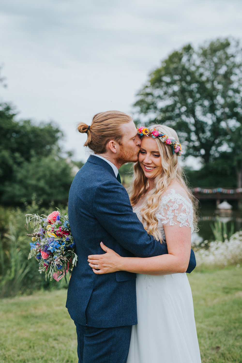 Pink Yello Flower Crown Bride Sussex Tipi Wedding Charlotte Razzell Photography