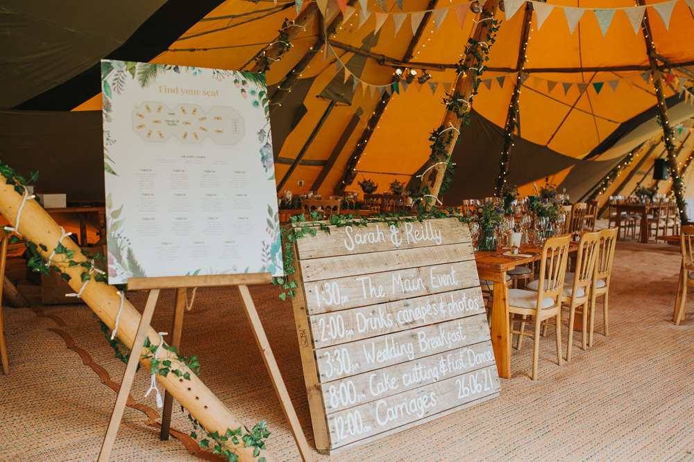 Wooden Pallet Sign Table Plan Sussex Tipi Wedding Charlotte Razzell Photography