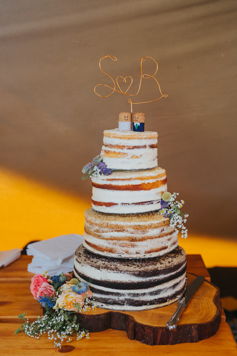 Naked Cake Layer Sponge Wire Topper Sussex Tipi Wedding Charlotte Razzell Photography