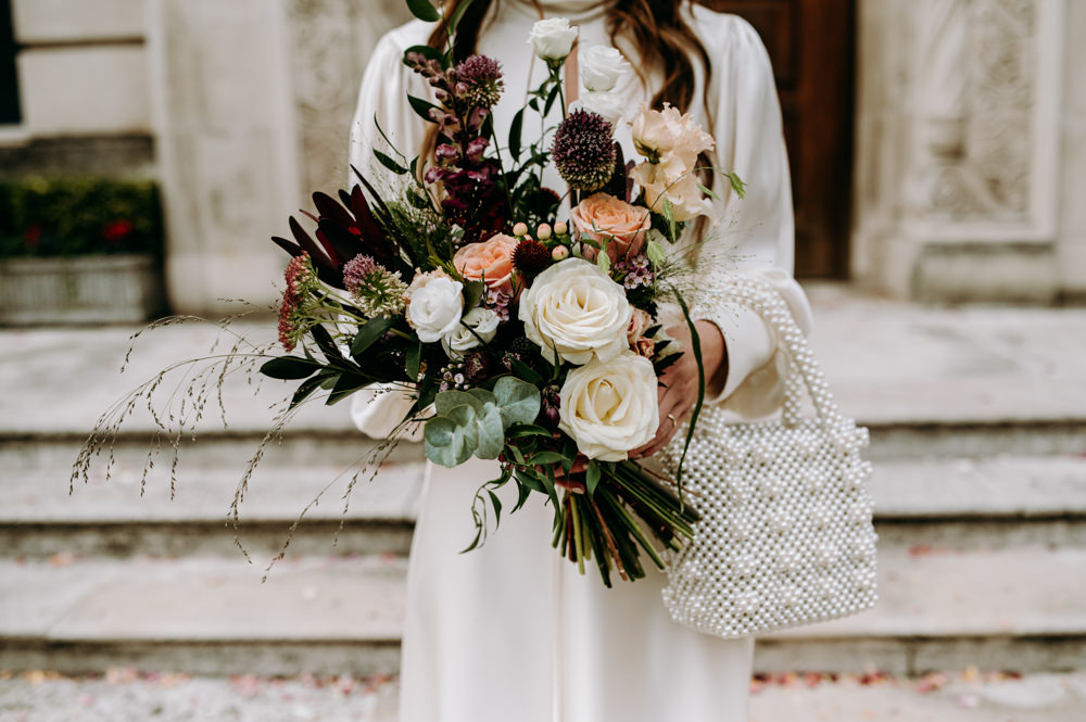 Bouquet Flowers Bride Bridal Rose Protea Red Pink Wandsworth Town Hall Wedding Andrew Brannan Photography