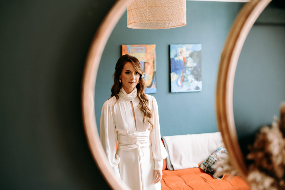 Dress Gown Bride Bridal High Neck Long Sleeves Wandsworth Town Hall Wedding Andrew Brannan Photography