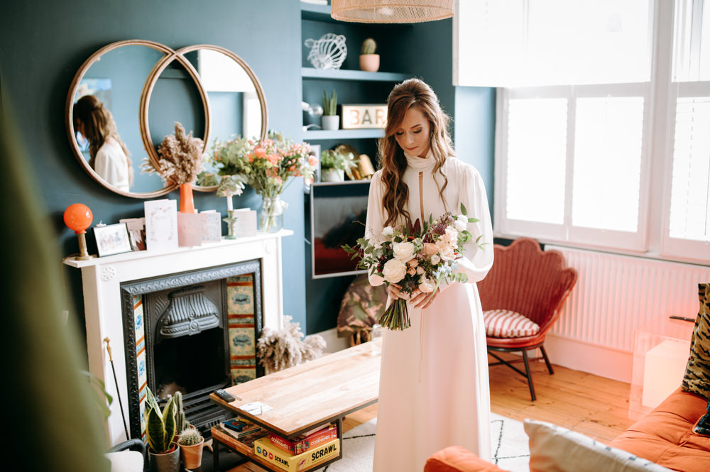 Dress Gown Bride Bridal High Neck Long Sleeves Wandsworth Town Hall Wedding Andrew Brannan Photography