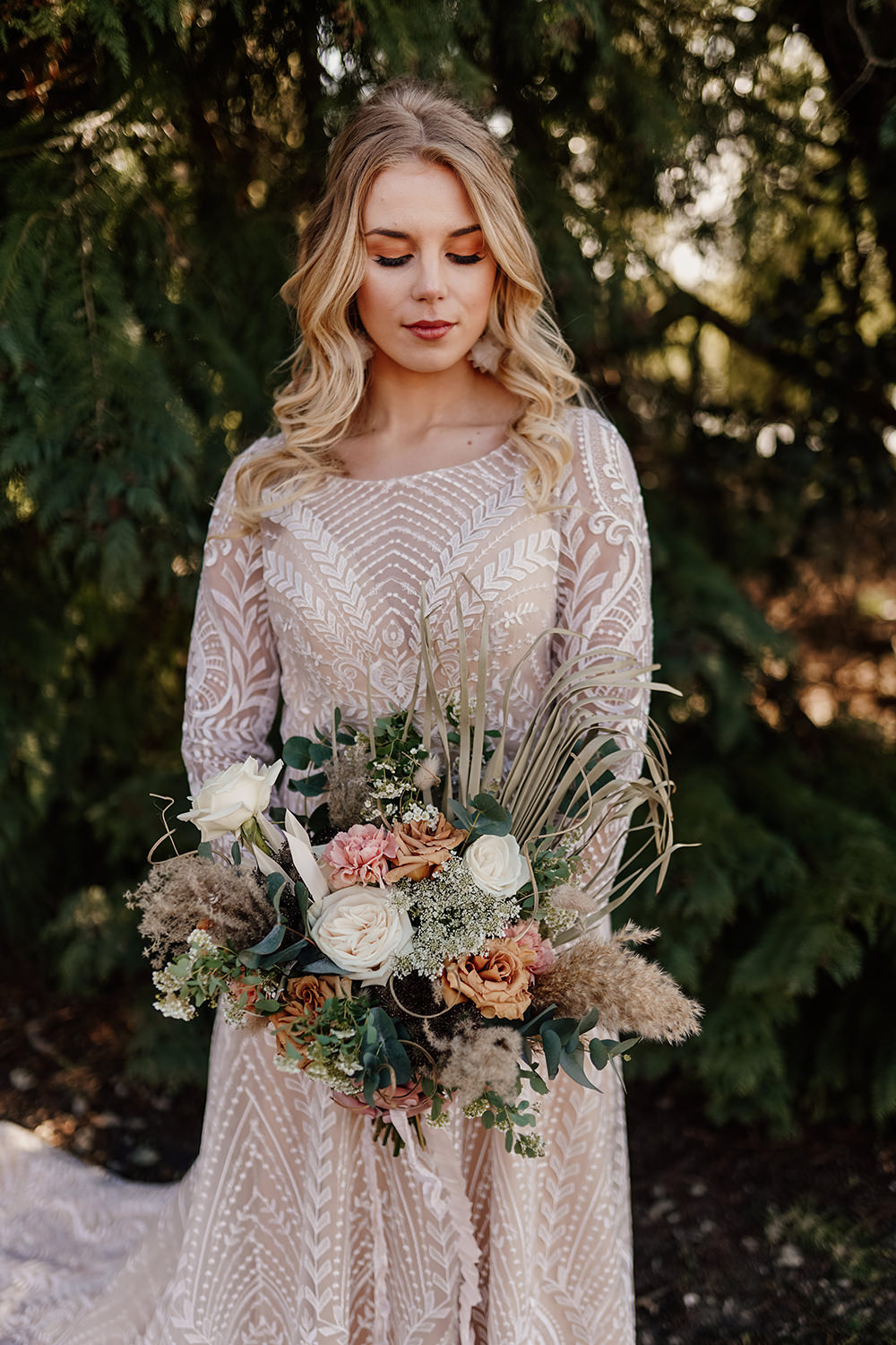Dress Gown Bride Bridal Long Sleeve Lace Train Boho White Syke Fields Wedding Sam Sparks Photo