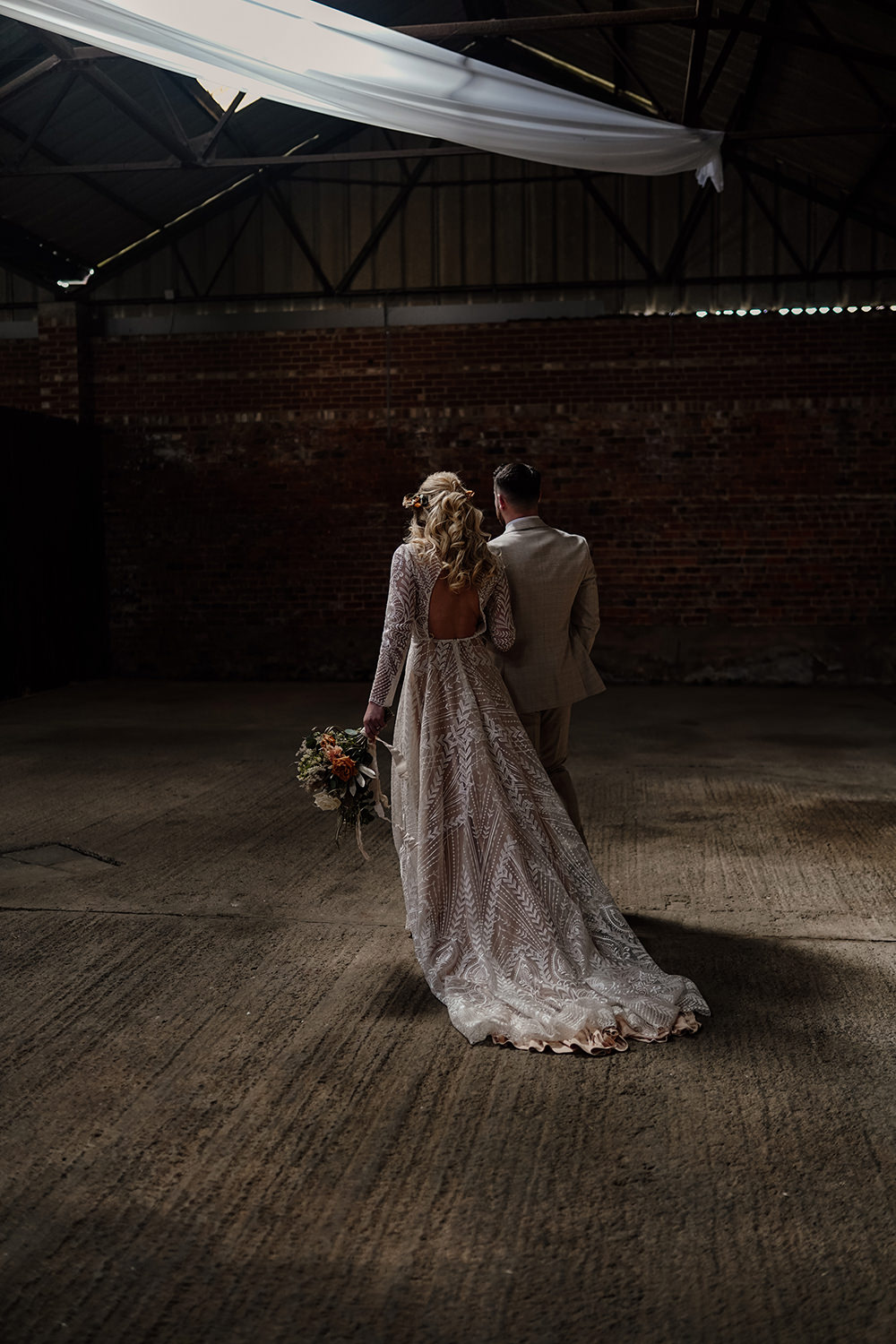 Dress Gown Bride Bridal Long Sleeve Lace Train Boho White Syke Fields Wedding Sam Sparks Photo