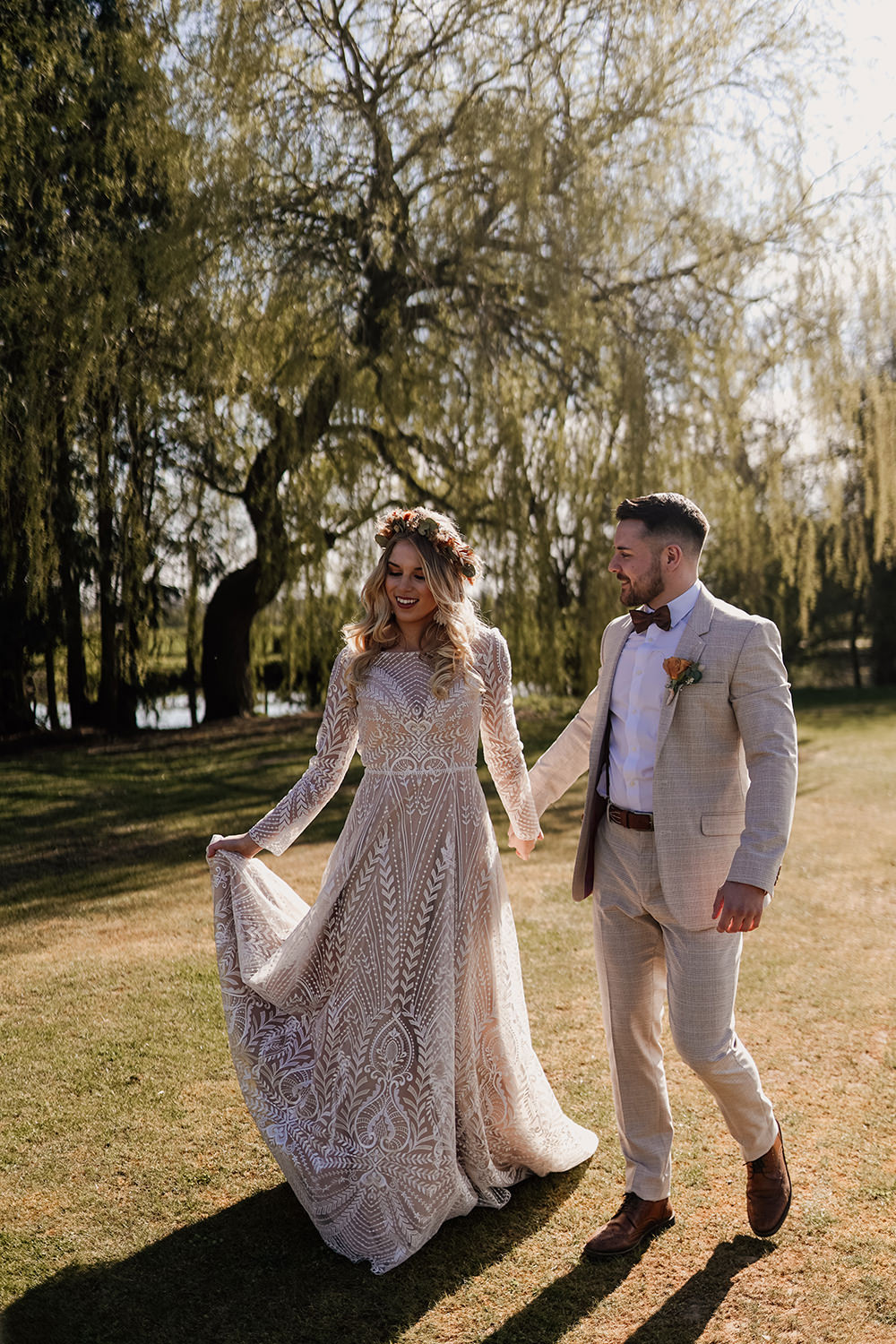 Dress Gown Bride Bridal Long Sleeve Lace Train Boho White Syke Fields Wedding Sam Sparks Photo