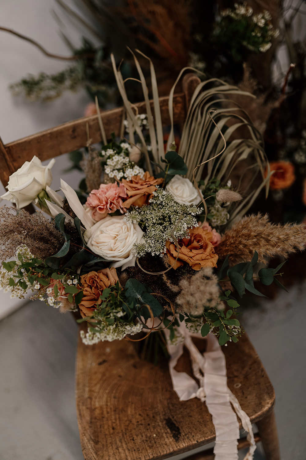Bouquet Flowers Bride Bridal Dried Flowers Orange Green White Syke Fields Wedding Sam Sparks Photo