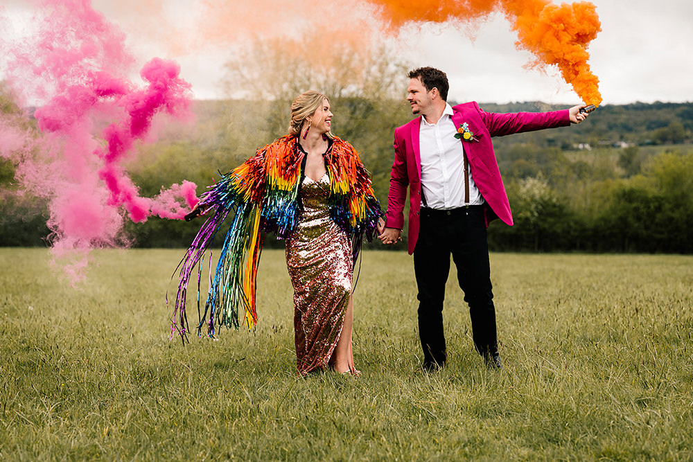 Pink Orange Smoke Bomb Photo Yoghurt Rooms Wedding Teddy Pig Photography