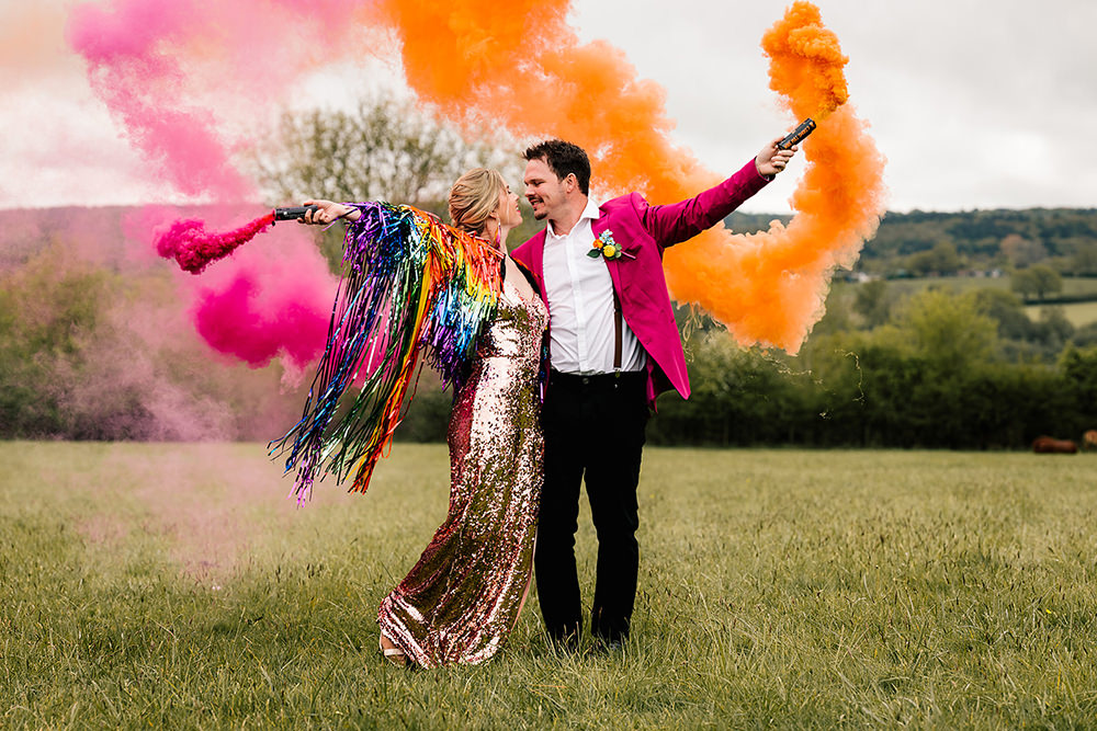 Pink Orange Smoke Bomb Photo Yoghurt Rooms Wedding Teddy Pig Photography