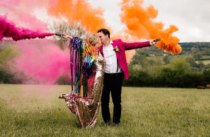 Pink Orange Smoke Bomb Photo Yoghurt Rooms Wedding Teddy Pig Photography