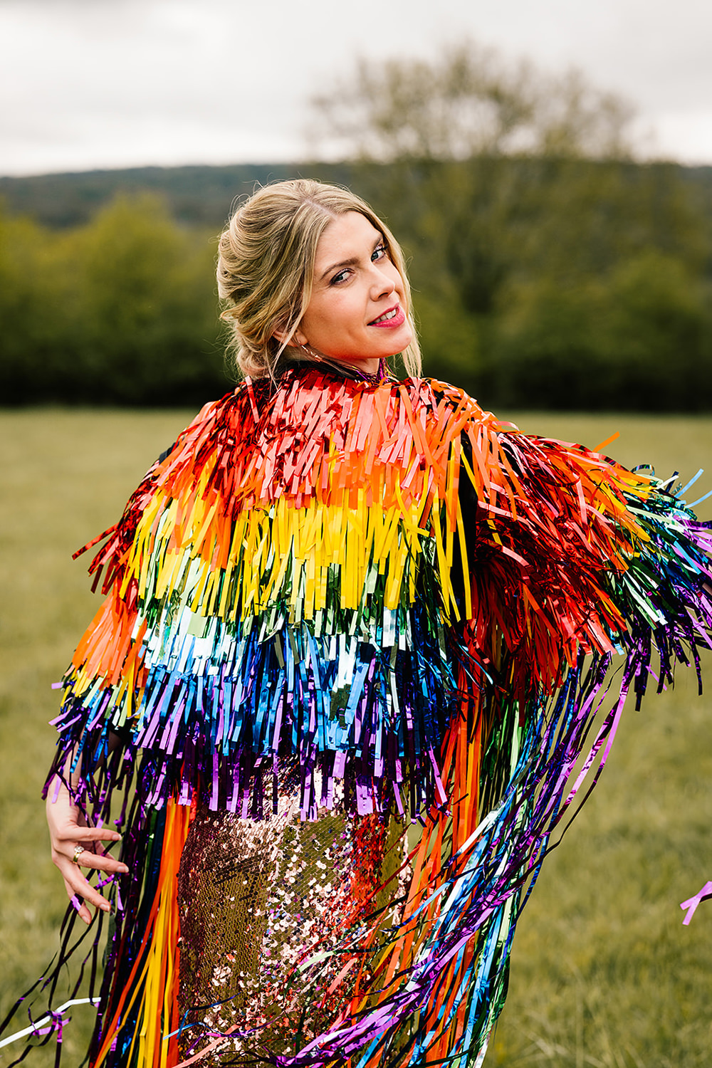 Bride Gold Sequin Dress Rainbow Tinsel Jacket Yoghurt Rooms Wedding Teddy Pig Photography
