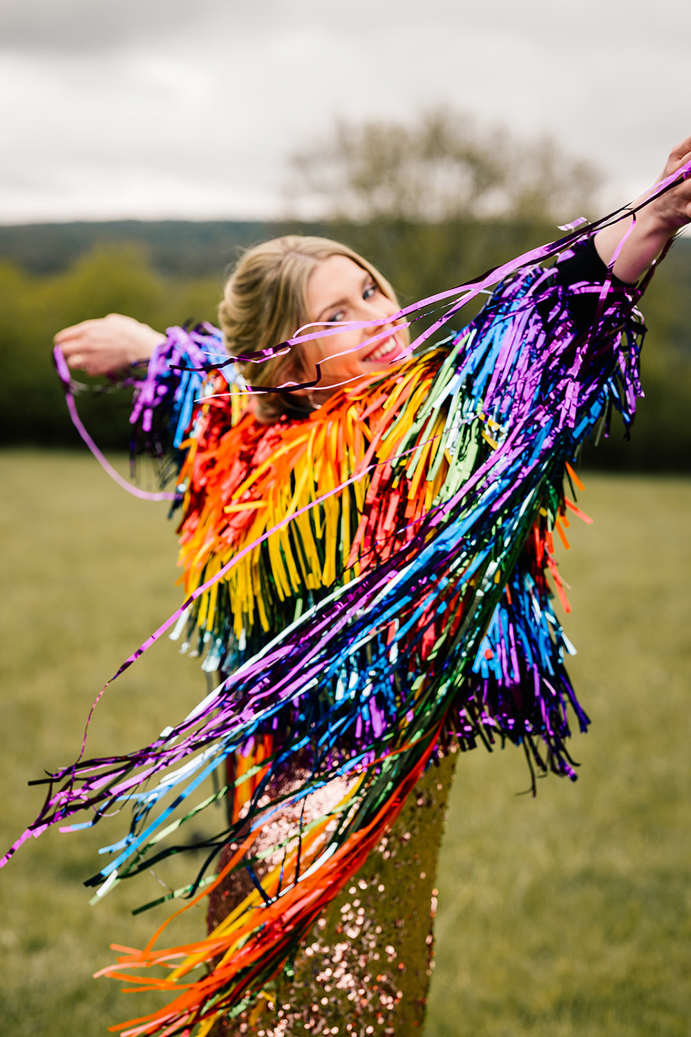 Bride Gold Sequin Dress Rainbow Tinsel Jacket Yoghurt Rooms Wedding Teddy Pig Photography