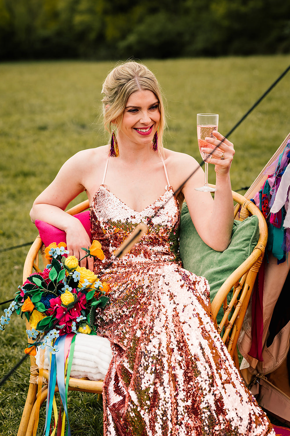 Bride Gold Sequin Dress Yoghurt Rooms Wedding Teddy Pig Photography