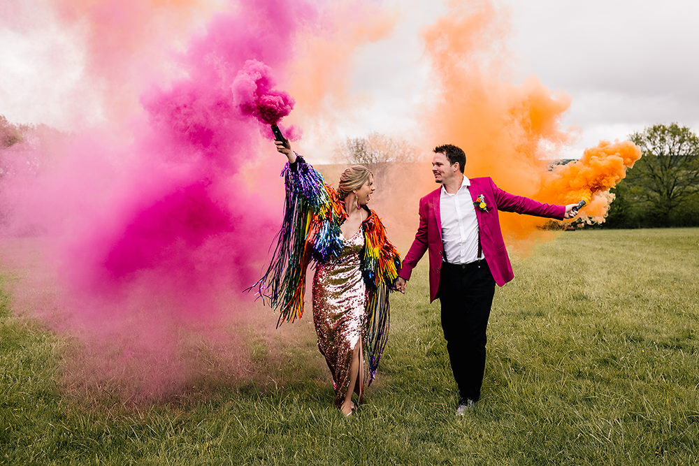 Pink Orange Smoke Bomb Photo Yoghurt Rooms Wedding Teddy Pig Photography