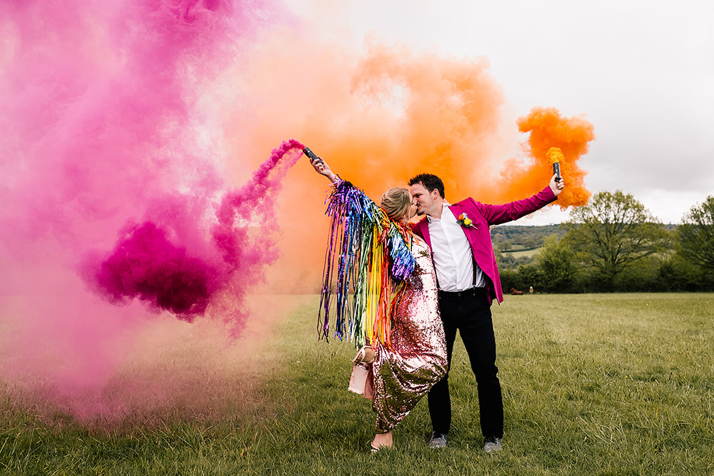 Pink Orange Smoke Bomb Photo Yoghurt Rooms Wedding Teddy Pig Photography