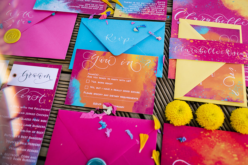 Rainbow Bright Invite Invitation Stationery Yoghurt Rooms Wedding Teddy Pig Photography